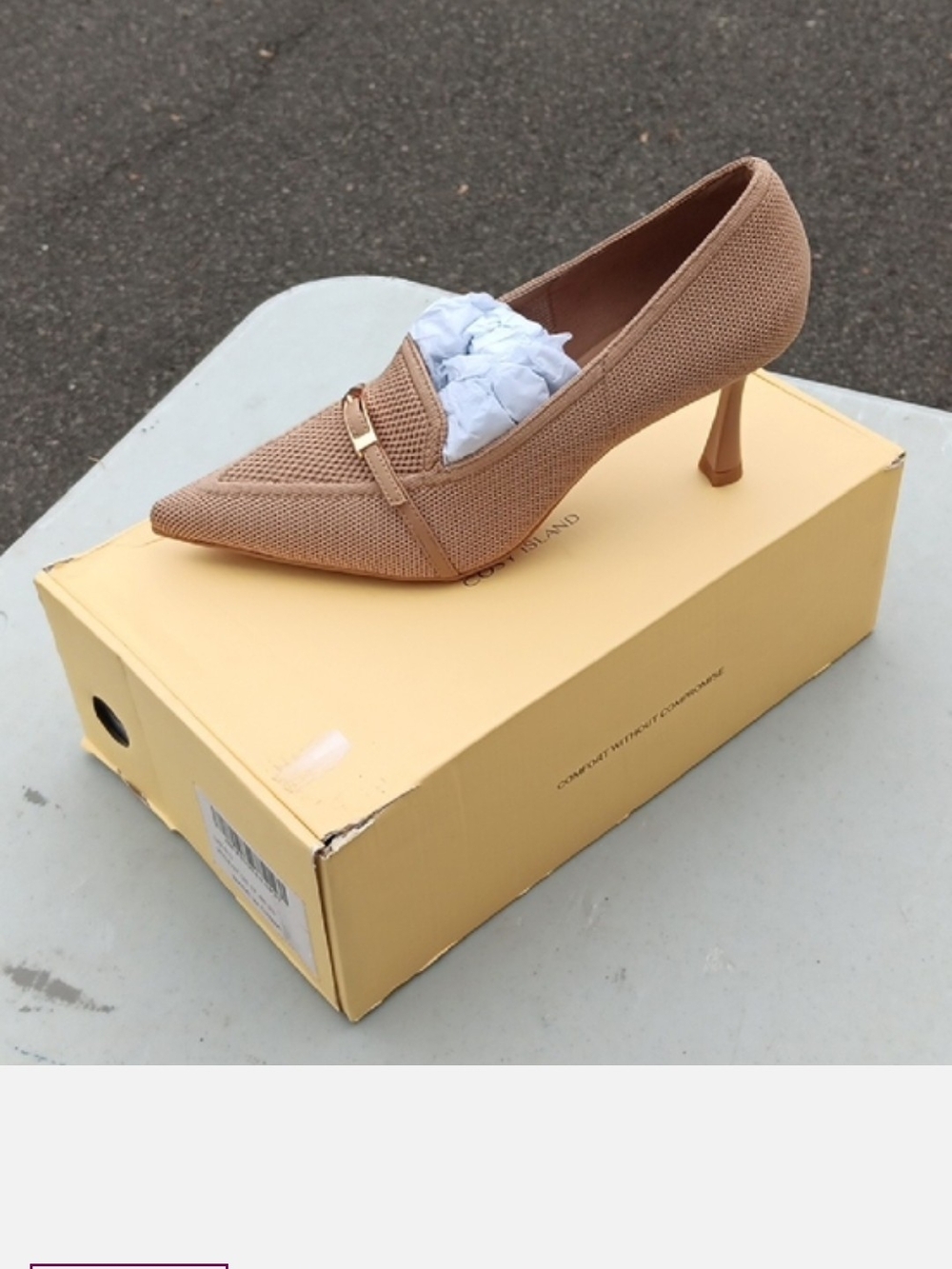Pointed Toe Kitten Heel Loafer in Tan